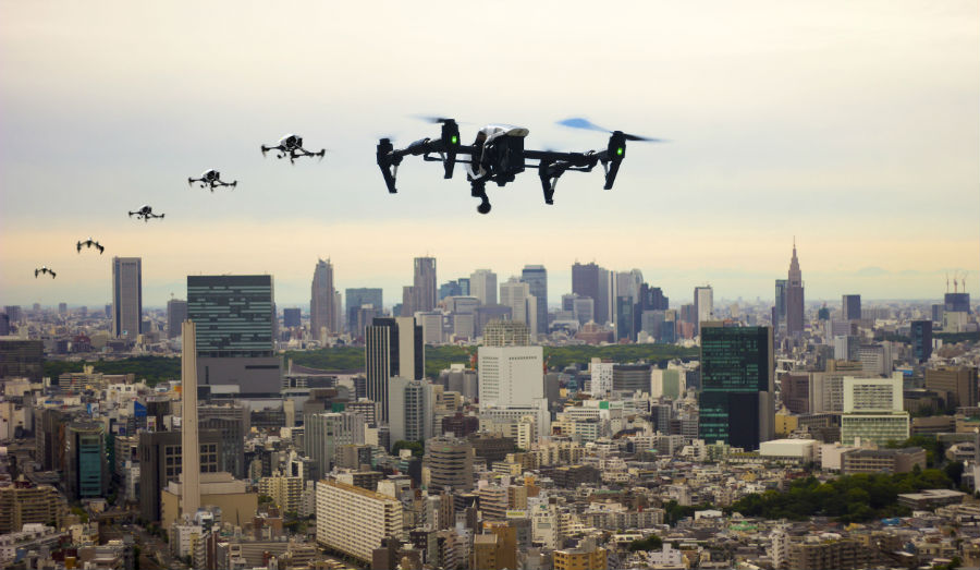Flying through the town of drones Tokyo Japan image