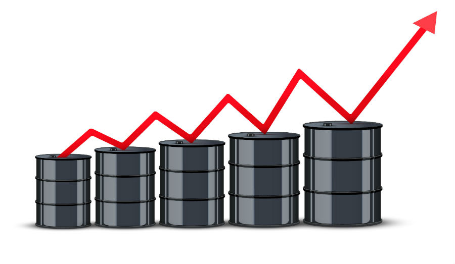Oil barrel on the background graphics prices. The rise in price petroleum. Vector Illustration.